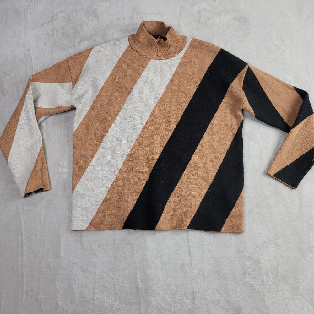 T Tahari Brown & Black Colorblock Mockneck Women's Soft Sweater Top | Size S